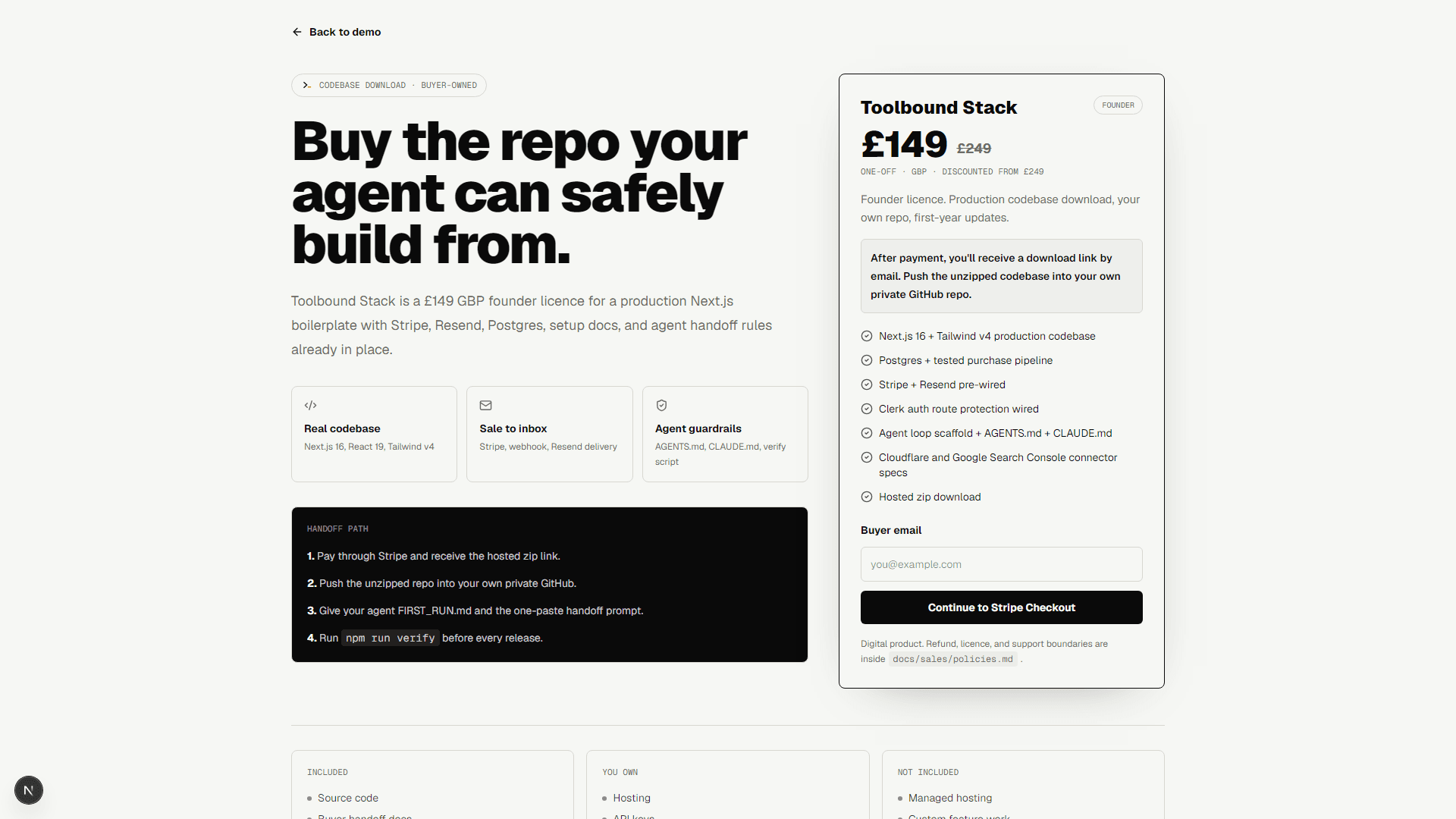 Toolbound checkout page for the founder licence